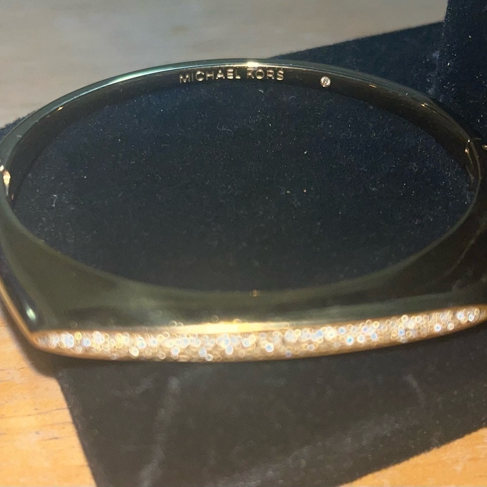 Michael Kors Gold Tone Fashion Tribal Pave Hinged Bangle Bracelet - Picture 11 of 11